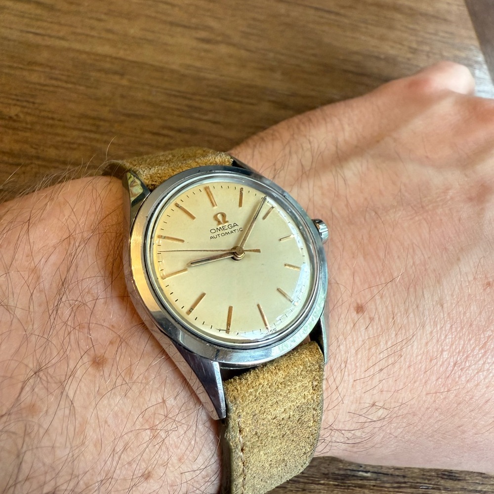 Omega Automatic Men's Watch with Tan Suede Strap